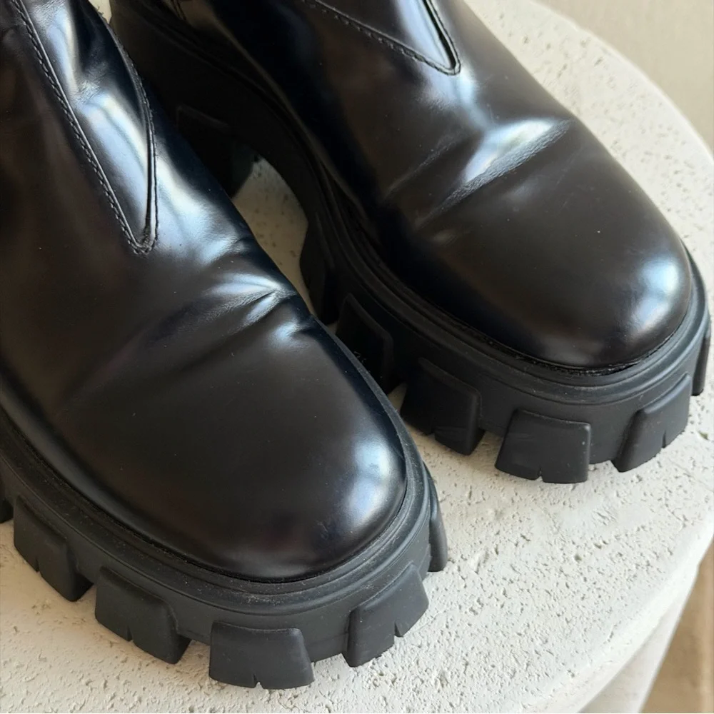 Prada Monolith Chelsea Boots in brushed leather, size 36